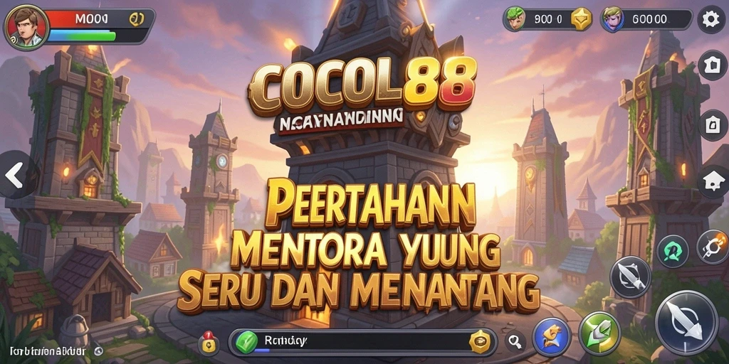 Screenshot COCOL88 menampilkan pertarungan menara melawan gelombang musuh.