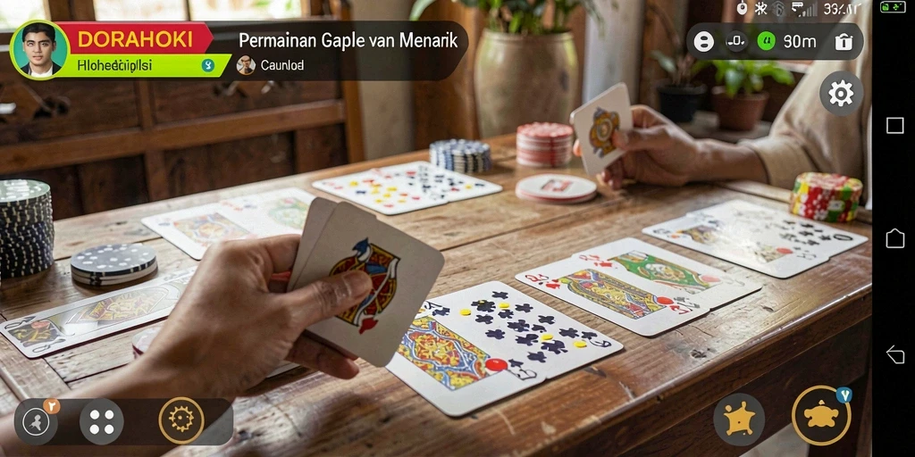 Tampilan gameplay seru DORAHOKI dengan pemain yang bersaing di meja Gaple.