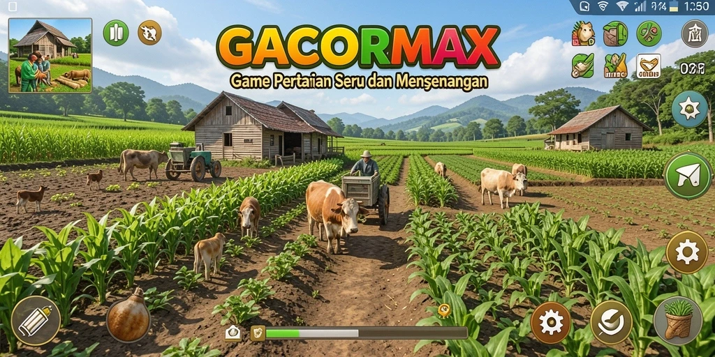 Gameplay seru GACORMAX dengan berbagai aktivitas pertanian.