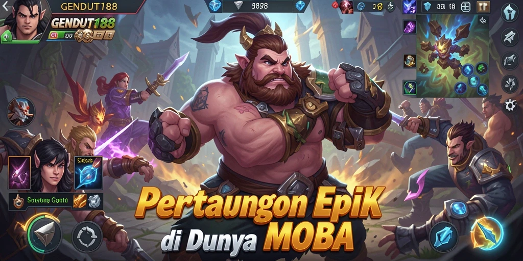 Tampilan seru gameplay GENDUT188 dengan pertarungan strategis antar pahlawan.