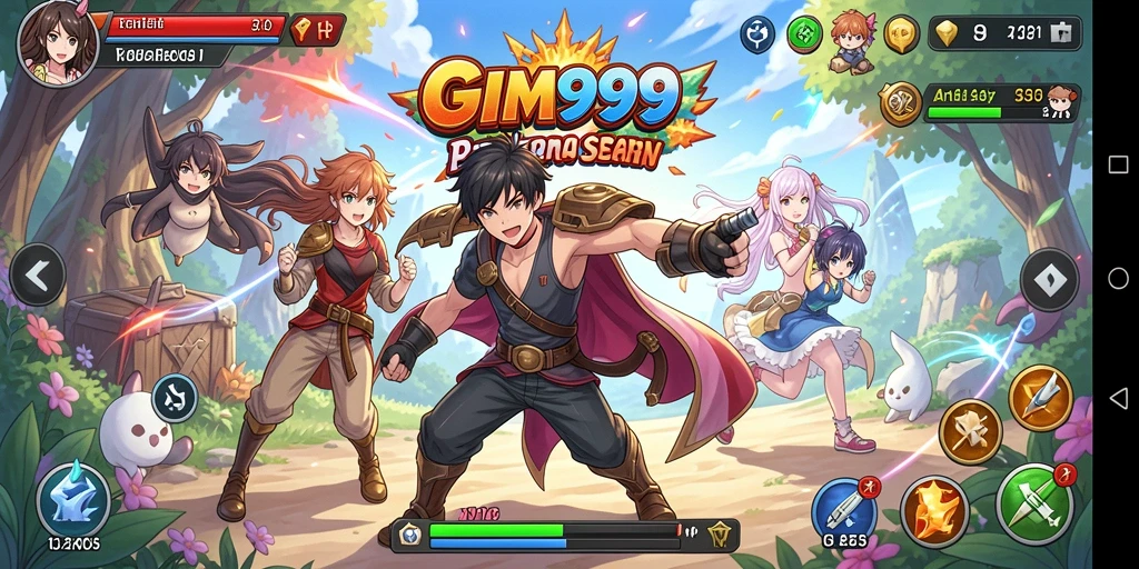 Tampilan gameplay GIM999 dengan karakter anime yang menarik.