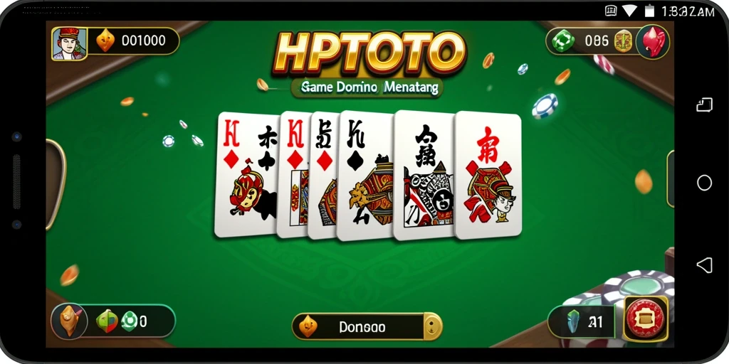 Screenshot HPTOTO menampilkan antarmuka permainan Domino yang menarik.