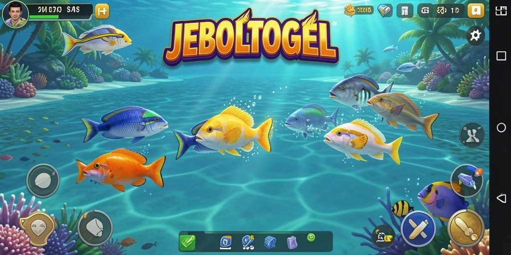 Tampilan gameplay seru di JEBOLTOGEL dengan aksi menembak ikan.