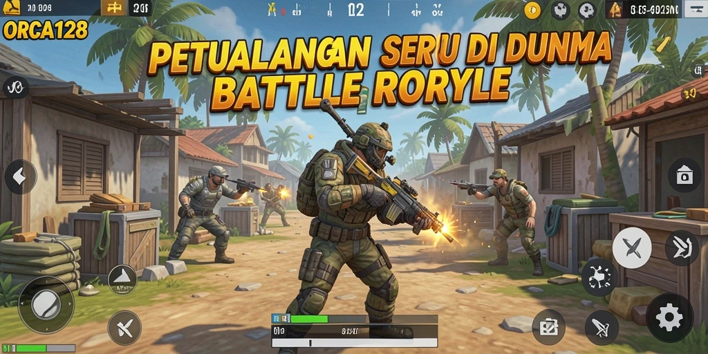 Tangkapan layar ORCA128 menampilkan aksi gameplay Battle Royale yang intens.