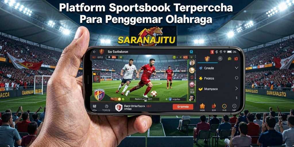Screenshot utama menunjukkan tampilan antarmuka aplikasi Sportsbook SARANAJITU.