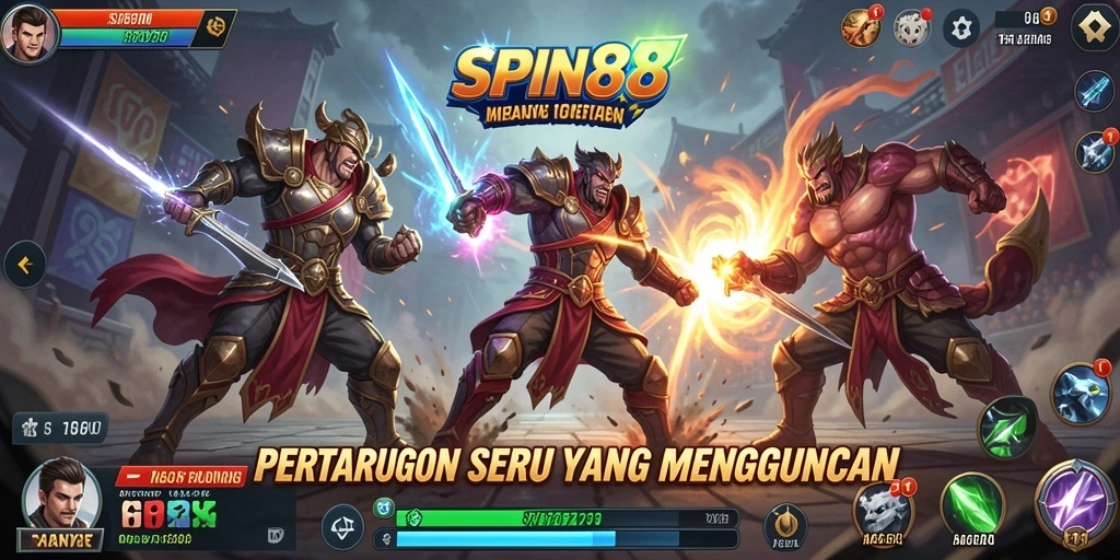 Tampilan pertarungan mendebarkan di SPIN88 dengan karakter unik.