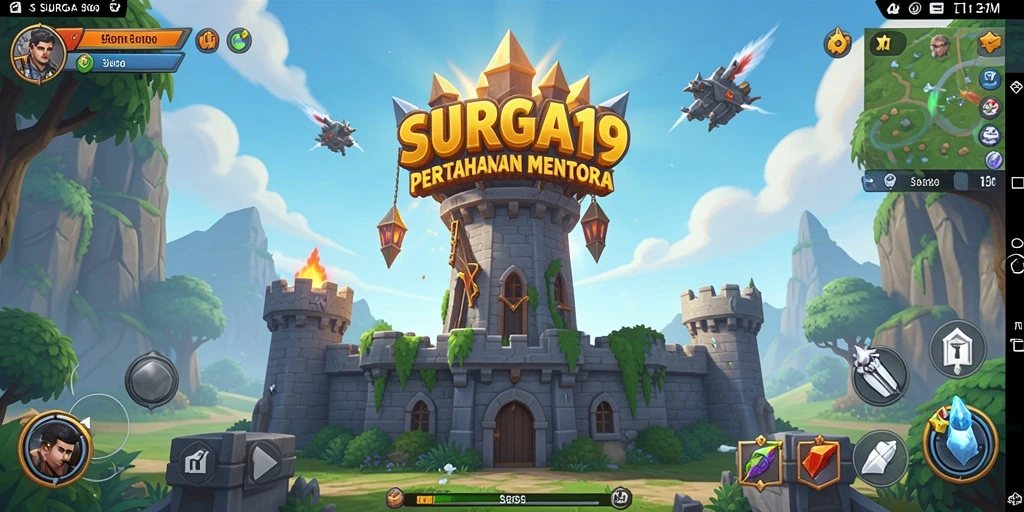 Tangkapan layar utama <strong>SURGA19</strong> menampilkan aksi menara pertahanan yang mendebarkan.