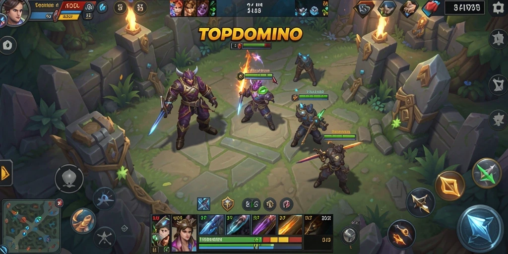 Tampilan gameplay seru di TOPDOMINO dengan strategi tim yang menarik.