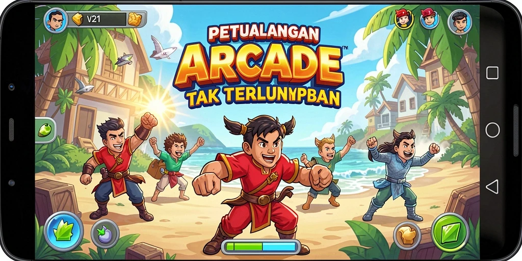 Screenshot utama V21 menampilkan gameplay seru dengan karakter dinamis.