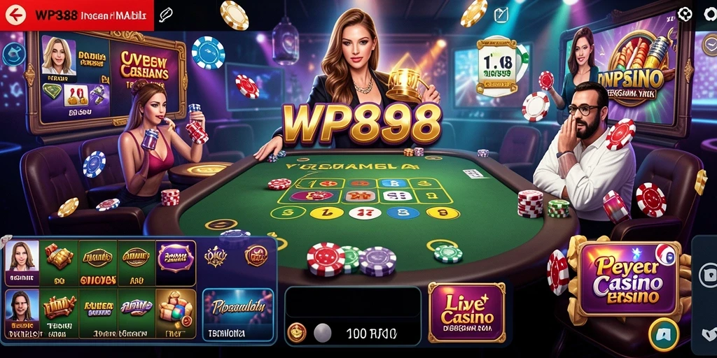 Gameplay menakjubkan WP888 dengan dealer langsung dan suasana kasino.