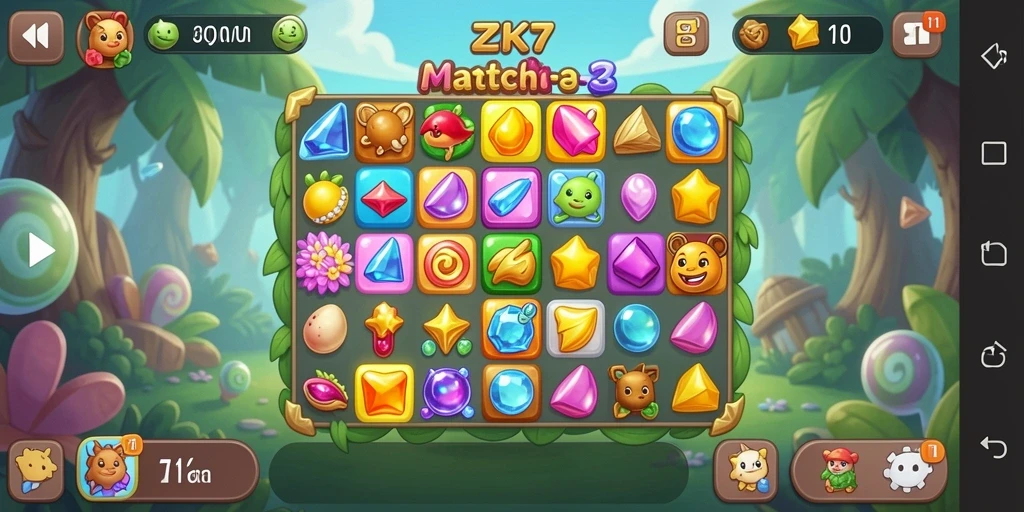 Tampilan gameplay Match-3 yang seru dan penuh warna.